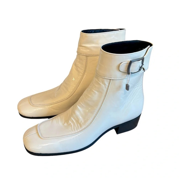 Saint Laurent Miles Square Toe Chelsea Ankle Boots Off White 37 NWOB Luxury Chic - Picture 1 of 13